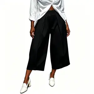 Casual Solid Wide Leg Pants for Women - High Waisted Flowy 9/10 Length Trousers with Pockets wrap  pants work water jeans