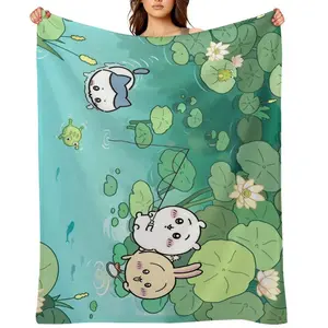 C-Chiikawas Fall Throw Blanket For Women Mens Winter Nap Hachiware Usagi Lotuses Pond Flannel Blankets Office Camping Car Travel Air Conditioned Quilt All Seasons Soft Plush Bedding Throws Home Decor Boys Girls Christmas Gift Super Cozy Blanket
