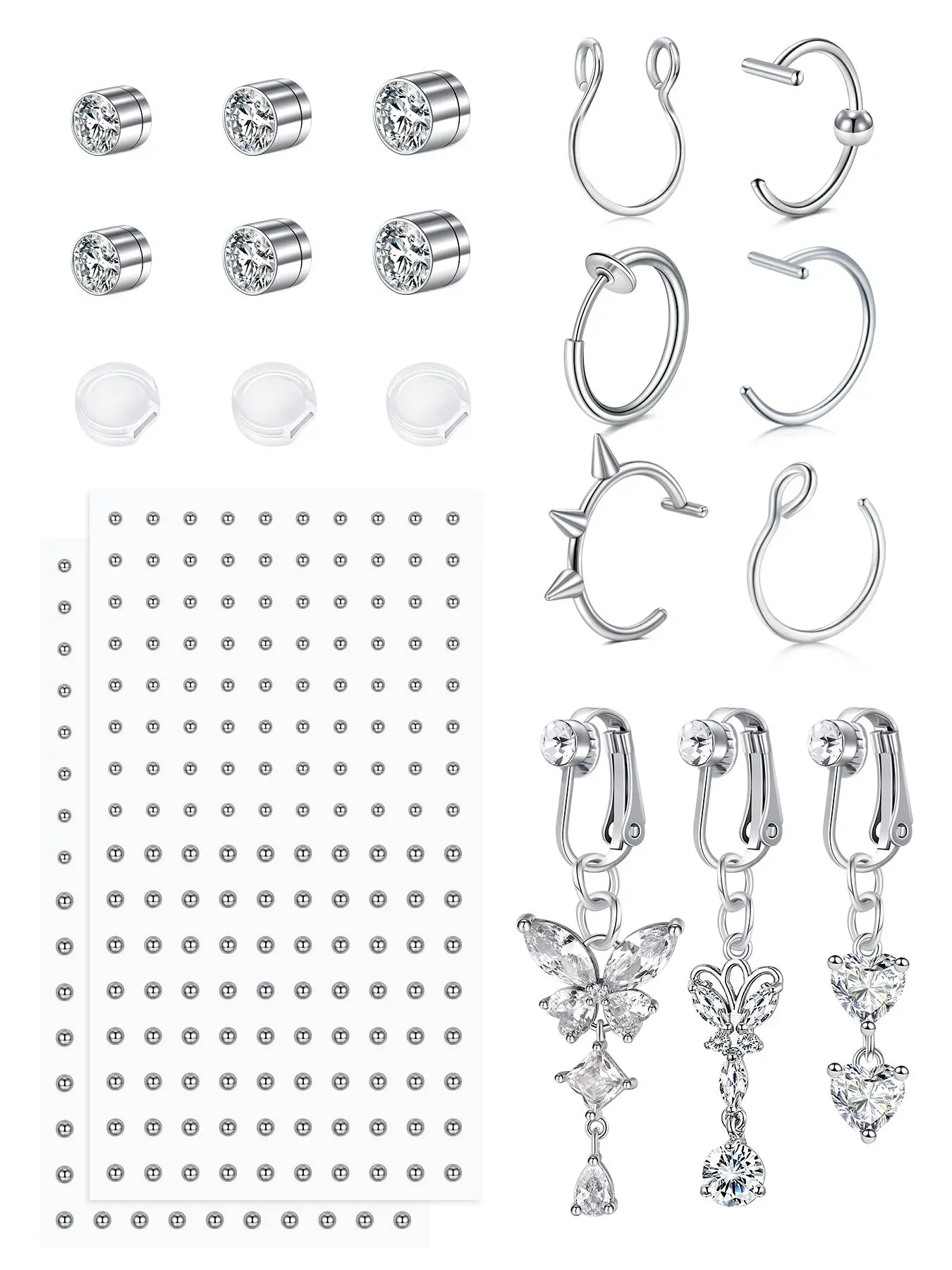 Fake Body Piercings Lip Ring, Side Labret Jewelry, Nose Rings Hoops, Septum Ring, Belly Button Ring, Eyebrow Piercing, Lip Nose Stud, Self-Adhesive Face Sticker, Punk Y2k Halloween Makeup For Women, Non-Piercing Body Jewelry