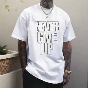 Cotton A Men'S Casual Cotton T-Shirt With The Words "Never Give Up" Printed On It - Crew Neck, Slight Elasticity, Regular Version, Summer Short-Sleeved T-Shirt Suitable For Adults, Large Size Option Golf Gift T-Shirt For Men PLK0010-2