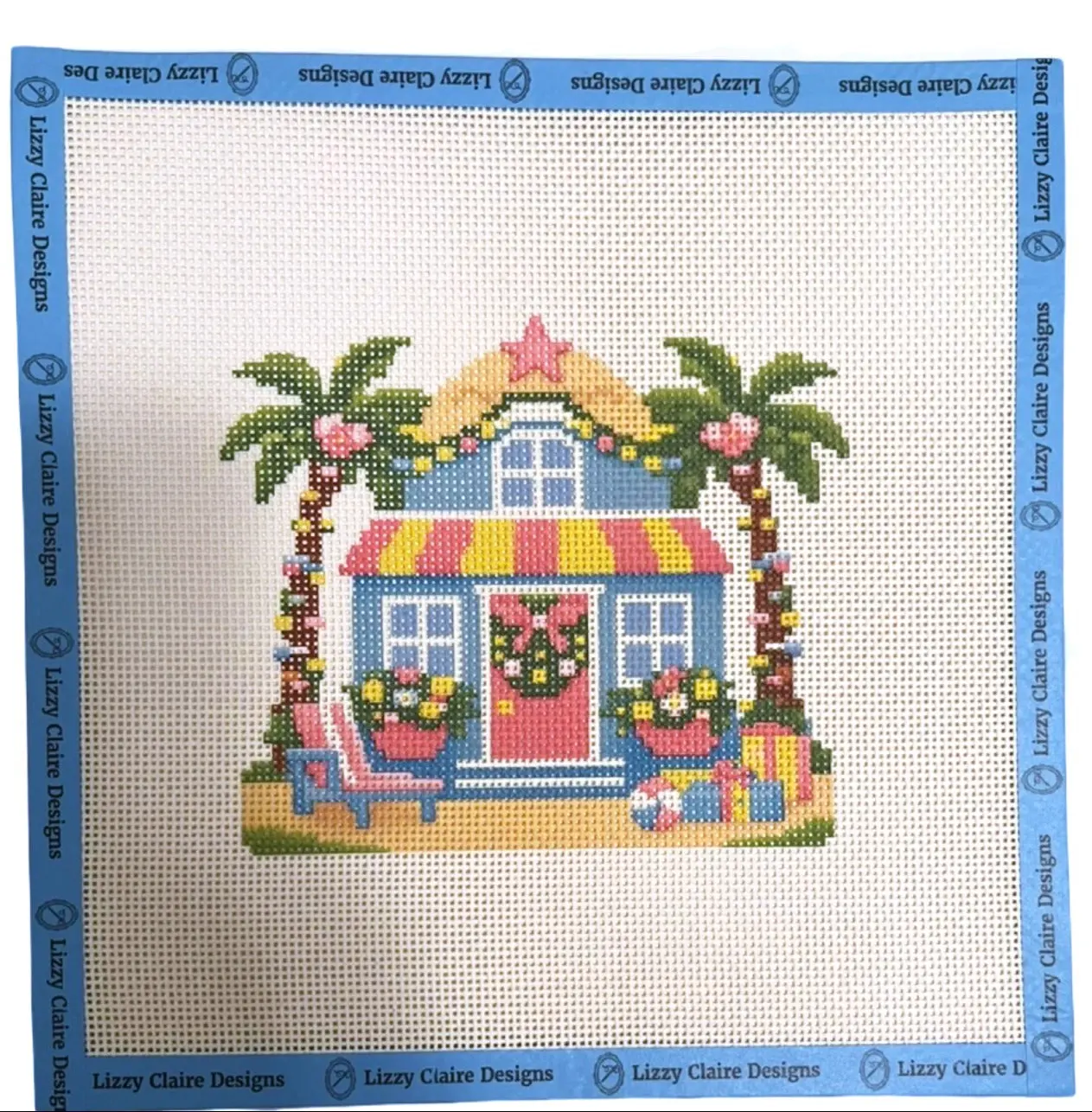 Lizzy Claire's Happy Neighborhood Beach House - 13 mesh - 10 x 10 -  Needlepoint Canvas