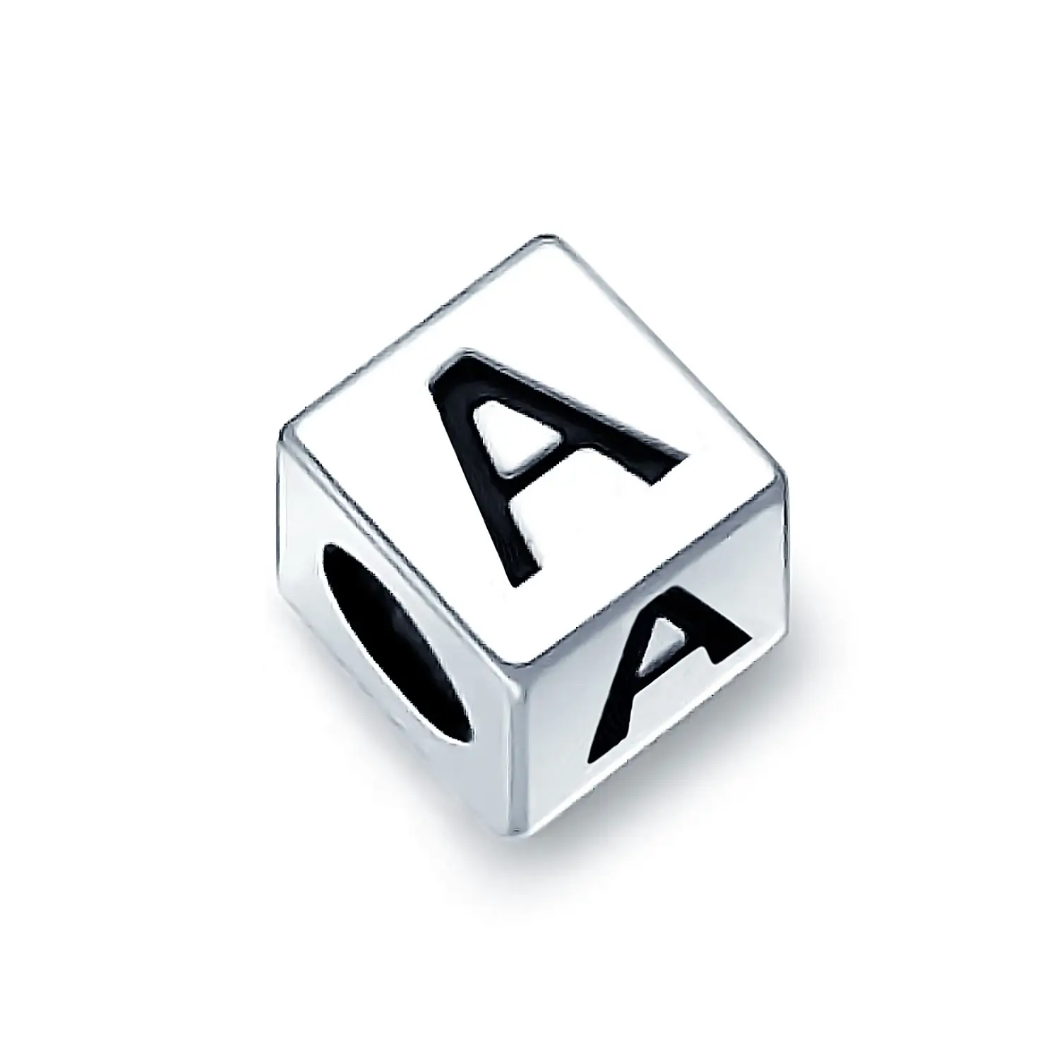 Square Dice Block Letter Alphabet Initial Charm Bead .925 Sterling Silver