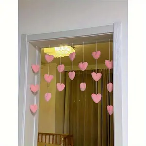 Pink Heart-Shaped Plush Curtain No-Drill Design for Easy Installation Ideal for Girl's Bedroom or Living Room Romantic Home Décor Valentine's Day Special Offer Window Decorations Supplies Interior Decoration Accessories Home Textile，Summervibes