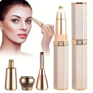 Rechargeable Electric Eyebrow Trimmer for Men & Women, Painless Facial Hair Remover, Portable, 3 Replaceable Heads, Luxurious Design, Smooth Grooming