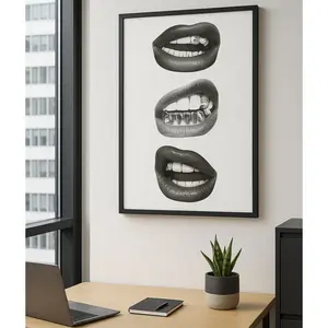 Lips And Grills Poster, Trendy Teeth Print, Baddie Aesthetic Wall Art, Hip Hop Glam Decor, Dorm Room Decor, No Frame Poster Prints, Wall Art Room Decor