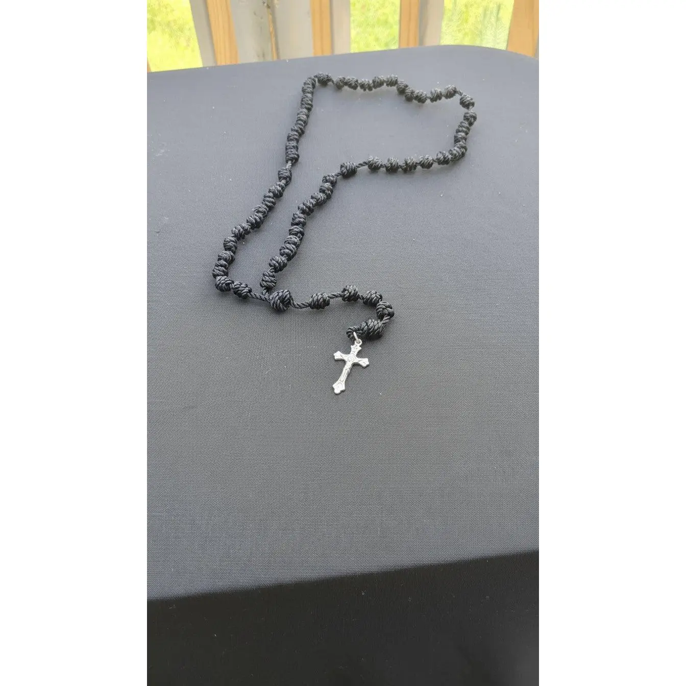 Black  Knotted Rosary with Nickel Crucifix