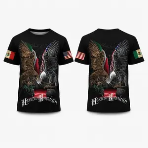 Men's Cultural Mexican American Flag T-Shirt, Dual Eagle Print, Casual Short Sleeve, Unisex All-Season Top