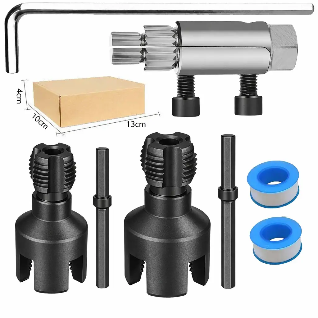 Carbon Steel PVC Pipe Threader Kit - 1/2" Die, 3/4" Integrated Internal/External Dual-Function Dies, Ultra-Hard Nano-Coated Rethreading Head, Electric Drill Compatible, 2000+ Threading Cycles Tool for Plumbing, HVAC Projects, Precision Cutting Edges, Dual
