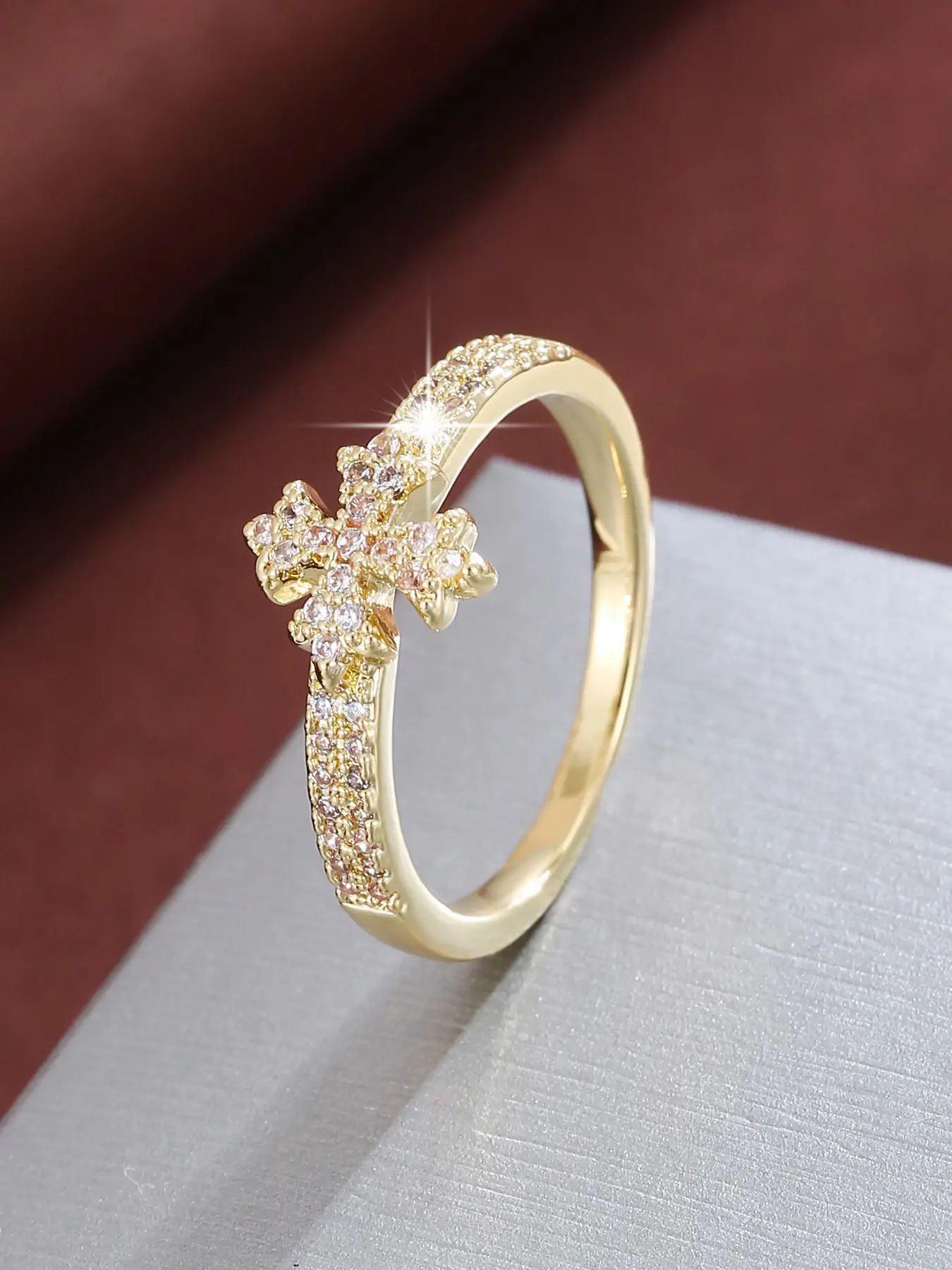 Geometric Cross Design Zirconia Ring for Women, Casual Gift Fashionable Jewelry, Jewelry Rings, Copper Material, All Seasons Fashion Accessory, Artificial Zircon Ring