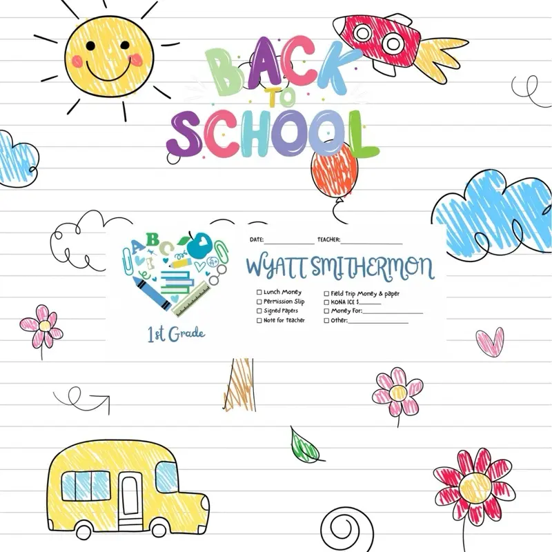 Made to Order Student Envelopes - Personalized Back to School Design with Name Grade 1st Grade-name and grade customizable