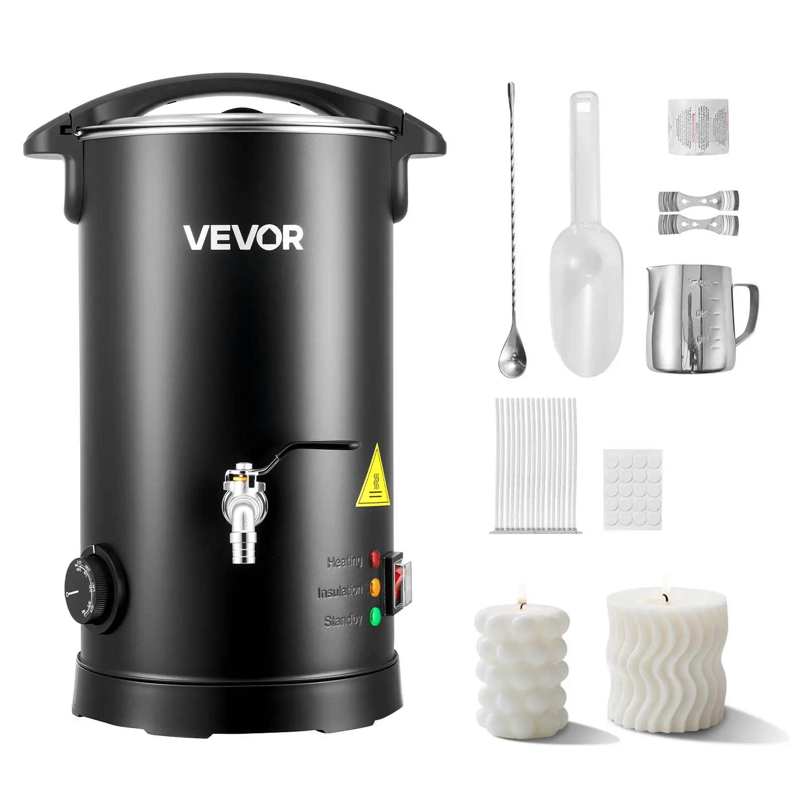 VEVOR 5.3 Qts Candle Making Wax Melter, 1100W Heating System, 1100W Power, Fast & Even Heating, Heated Easy-Pour Spout, Temperature Control, Hourglass Base for Non-Stick Flow, for Beeswax Candles Soaps (Simple Steps Setup), Heated Spout, 2.2 Lbs