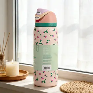 Owala Pink Rose 32oz Insulated Water Bottle with Floral Design Leak-Proof Lid for On-the-Go & Daily Use Stainless Steel Drinkware Flasks Bottled Tumbler Portable Mug