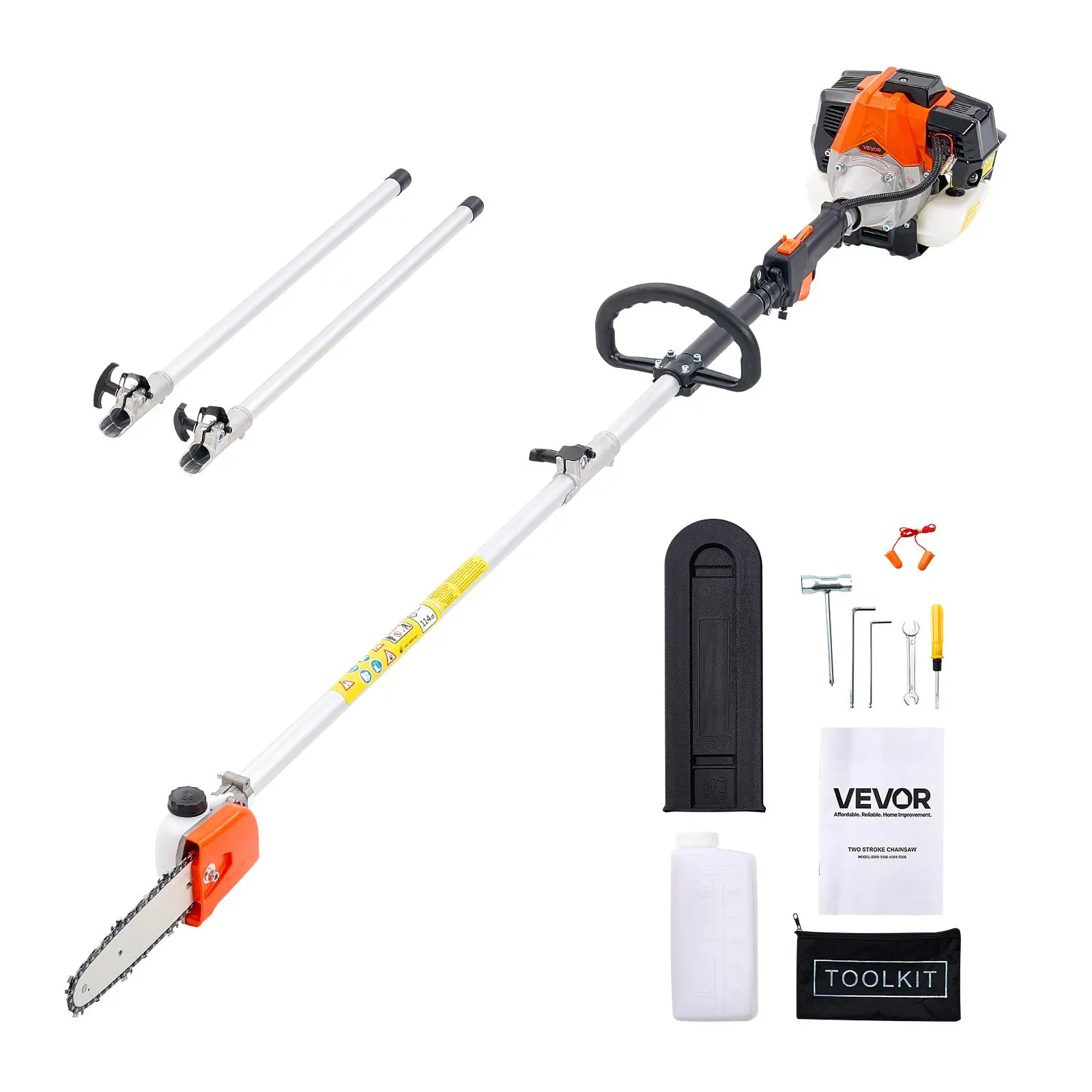 【Summerfinds】VEVOR Alloy Steel 33CC 2-Stroke Gasoline Chainsaw Full Kit - 8 in Cutting Bar, 30 fl.oz Fuel Tank, 6.7-11.6 ft Detachable Extension Pole, Chain Oil Reservoir, Anti-Slip Grip, for Landscaping, Tree Trimming, Outdoor Users, Extendable Pole
