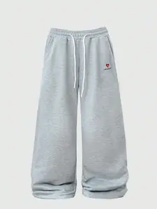 Men's Casual Street Fashion Faux Two-Piece Sweatpants, Thick Knit Sport Pants, Elastic Waist Drawstring, Comfortable All Seasons Wear, Athleisure Style Bottoms