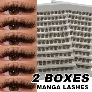 Two Boxes 240PCS Brown Cluster Eyelashes Fluffy Soft Individual Volume Lash Extension Makeup Natural Look, For Daily Life, Dating, Party & Holiday Makeup Eyelash Clusters, False Eyelash Extensions