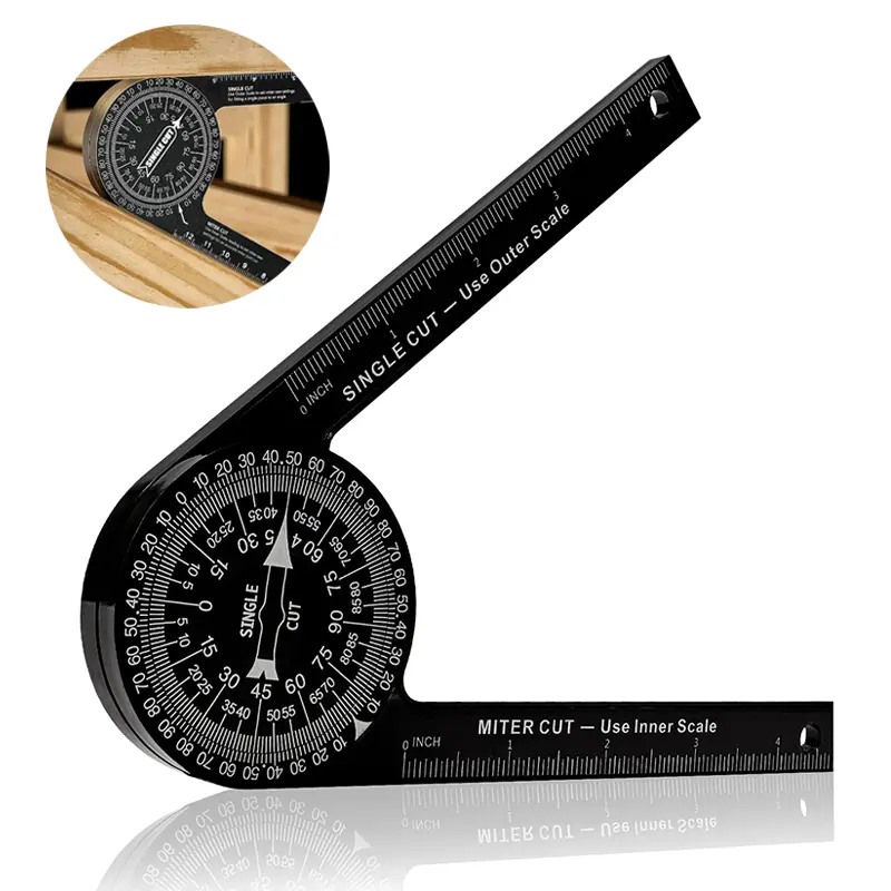 7-In Aluminum Woodworking Laser Protractor, Measuring Ruler & Angle Ruler Protractor with Engraved Scales, Precision Miter Measurement Hand Tool for Carpenters (Inside & Outside Use), Laser Protractors