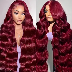 Anyweek 99j Burgundy 13x6 Lace Front Wigs Human Hair Red Burgundy Wig 180% Density Body Wave Lace Front Wigs Pre Plucked Glueless Lace Front Wigs Human Hair for Women