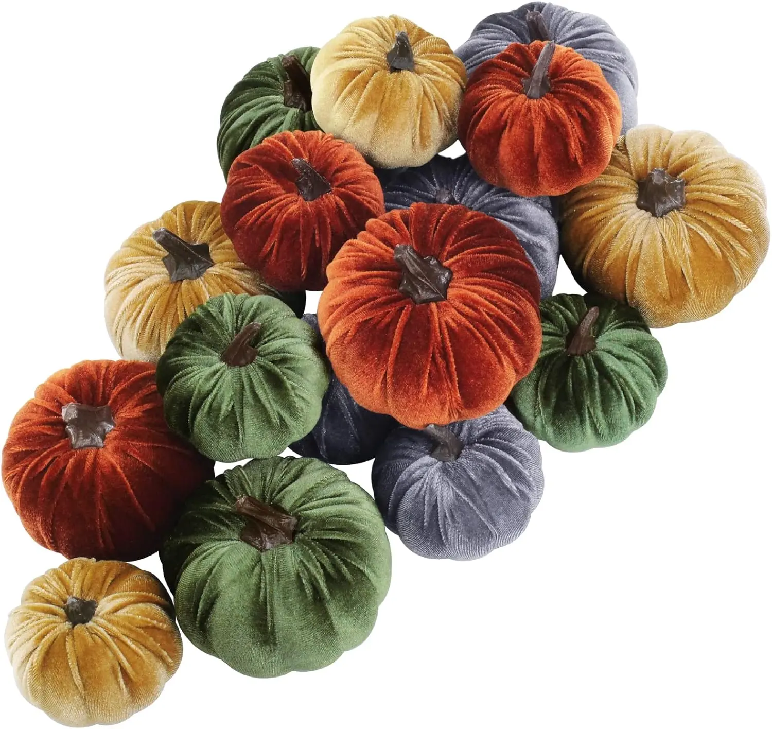 16-Pack Farmhouse Fall Artificial Velvet Pumpkins Decorations, Lightweight Foam Faux Flocked Pumpkins for Home Bowl, Entryway, Halloween Thanksgiving Table Decor & Photo Prop