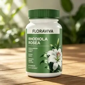 Natural Rhodiola Rosea 500mg Wellness Capsules, Natural Adaptogen Dietary Supplement for Stress Relief, Mental Focus & Energy Support, Non-GMO, More Natural Ingredients, 60 Capsules