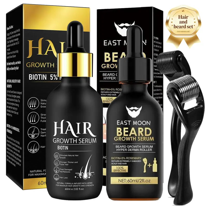 Beard care/hair care with Roller 0.25mm Scalp Kit,Scalp Treatments,Serum With Biotin, Microneedle Beard Roller for Thicker Longer Fuller Hair and Beard ,Gifts for Men Dad,Birthday gift,Daily hair care/Hair Care and Styling