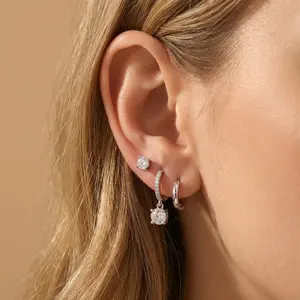 10mm Multi-Piercing Hoop and Stud Set (3 Styles)| Curved CZ Pendant Dangle for Y2K Aesthetic, Soft Punk Rock, Party, Date Night & Everyday Wear Jewelry