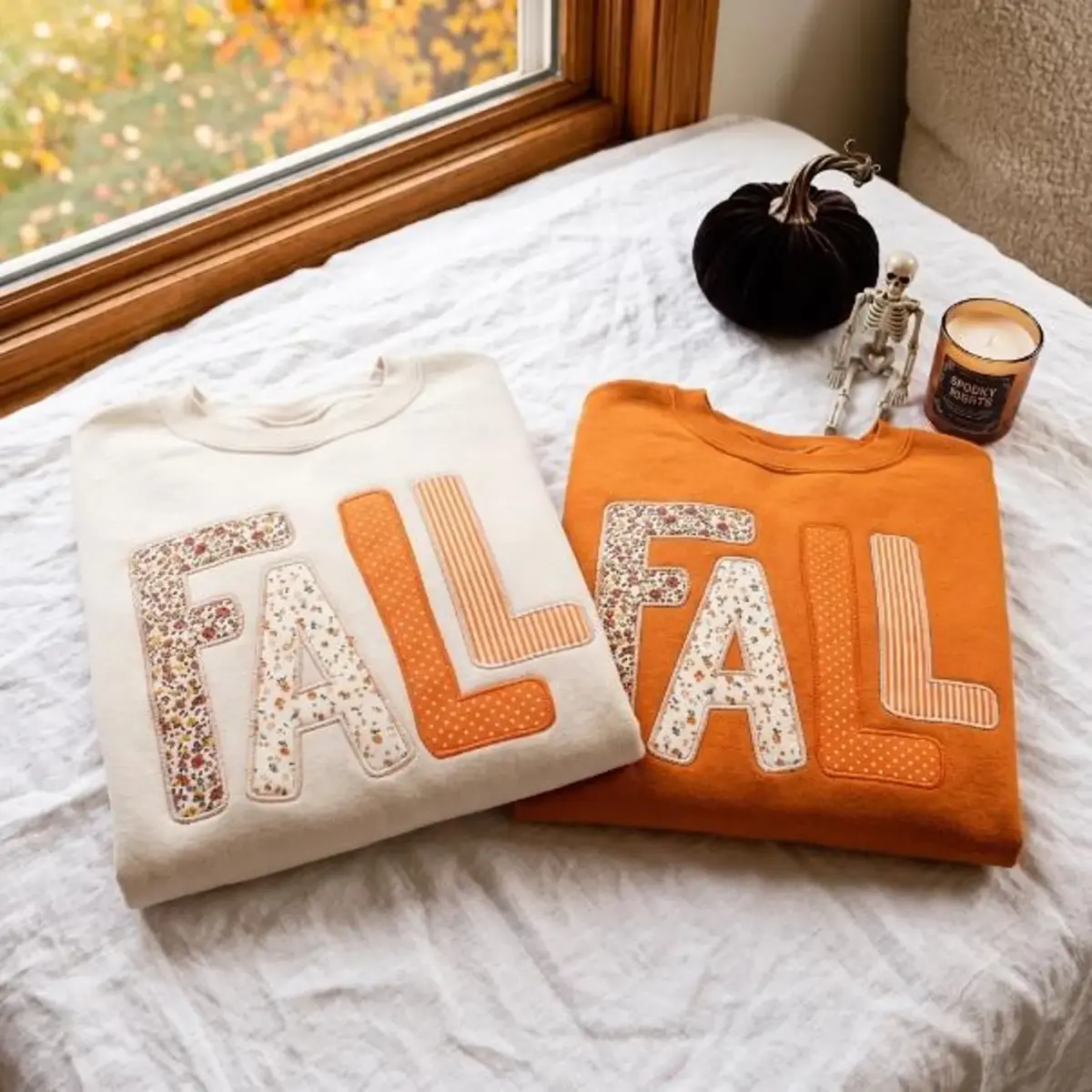[Made in US] Fall Embroidered Sweatshirt, Floral Applique Crewneck, Personalized Autumn Chenille Sweatshirt, Custom Patch Letter Sweatshirt, Cozy Fall Embroidery Crewneck, Thanksgiving Gift for Women