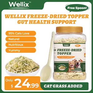 Wellix 7.5oz Dog & Cat Food Topper - Chicken, Egg Yolk, Cat Grass | Freeze Dried Chicken Formula | Low Calorie | Support Hairball Control & Gut Health | Natural, Nutritious, Yummy