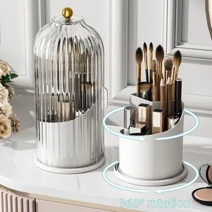 Unique Creative 360° Rotating Birdcage Pen Holder, Dustproof Makeup Brush Storage Box, Cosmetic Organizer Box, Makeup Organizer Box, Lightweight Plastic Desktop Decoration
