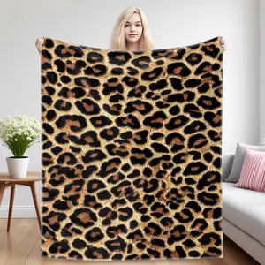 Trendy Leopard Print Flannel Throw Blanket, Chic Brown Animal Pattern Fleece Blanket, Y2K Preppy Room Decor, Soft Lightweight All-Season Plush Cozy Blanket for Couch Bed Sofa, 4 Sizes 30"x40" to 60"x80"