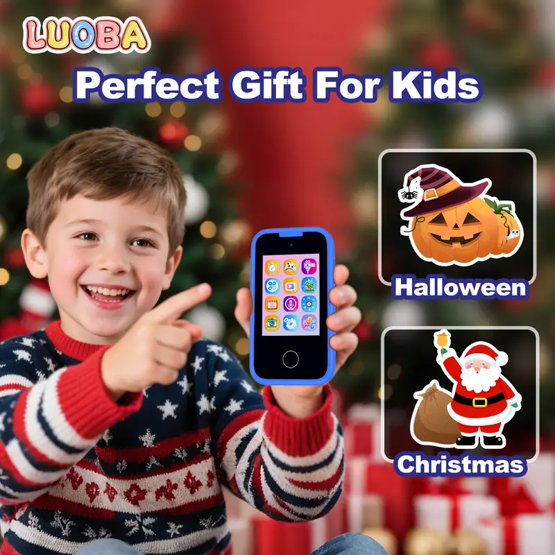 LUOBA Kids Smart Phone 2.8" Touchscreen - Educational Toddler Phone with Dual Camera, 13 Puzzle Games, Music Player, 8GB Card, 12 Habit Alarms, Calculator, Stopwatch, Torch - Ages 3-12