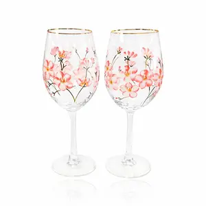 Painted Cherry Blossom Wine Glass
