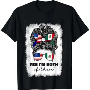 100%cotton Half Mexican And American Mexico America Usa Flag Girl Woman T-Shirt