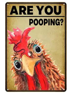 Funny Bathroom Signs Vintage Tin Chicken Decor Are You Pooping Sign Metal 8x12 Inch Humorous Restroom Wall Art for Home Toilet Art with Pre Installed Mounting Holes