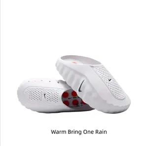 White Mule Slides, Red Cushioning Massage Outsole, Perforated Upper, Pre-Game Recovery Tech Slides