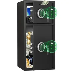 Kavey Large Safe Box, Home Safe with Digital/Biometric Keypad and Deposit Slot & Dual Alarm System, Money Safe With Mute Function and LED Light, Safe for Money Valuables