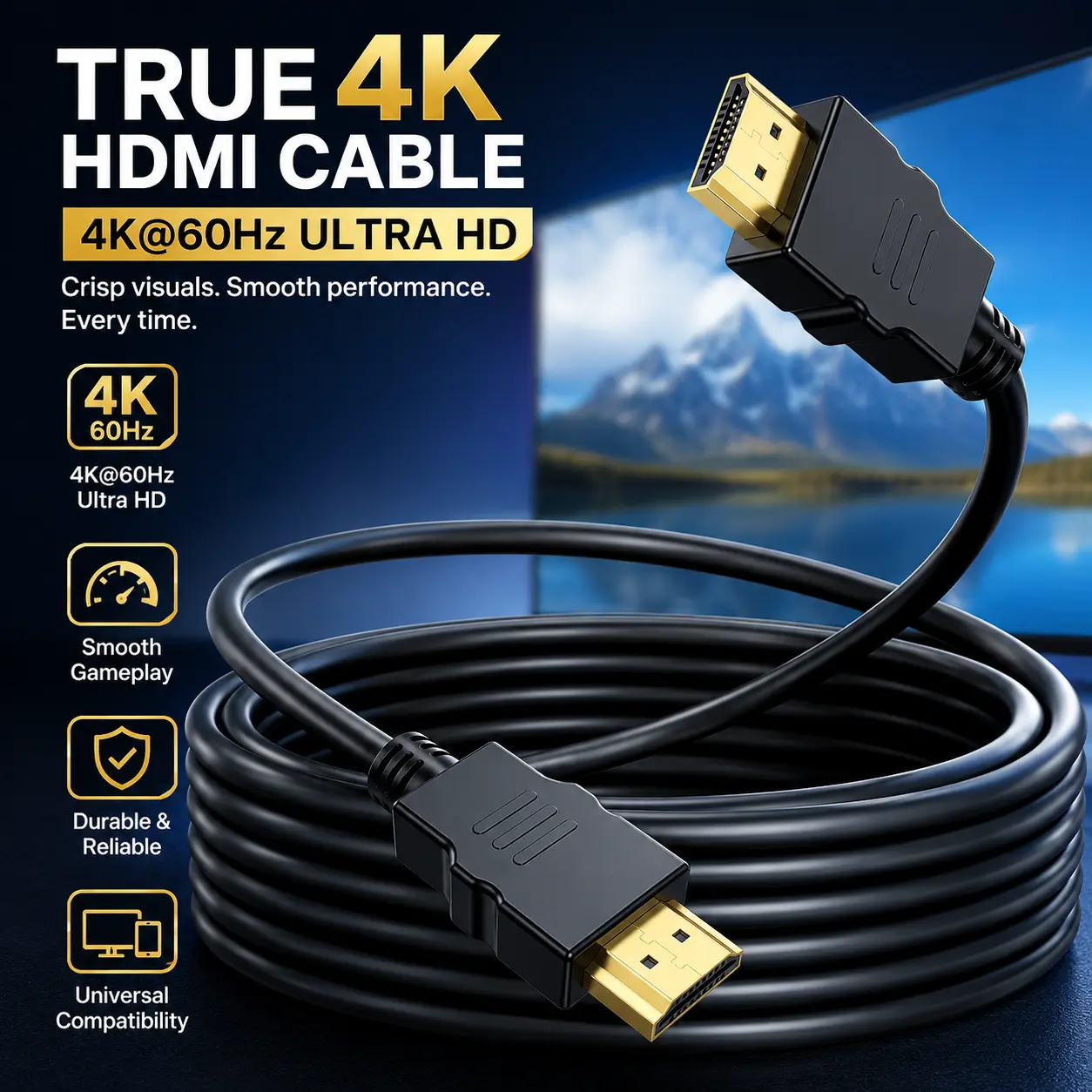 4K HDMI Cable 18Gbps 6.6FT, Ultra High Speed HDMI Cord Aluminum, 4K@60Hz 30Hz HDCP 2.2&2.3, ARC HDR 10 Dolby Compatible with PS5/Blu-ray/Roku TV/Switch 2/Mac mini Durable Screen