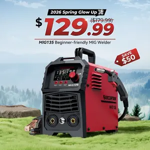 ARCCAPTAIN 135A MIG Welder, 2025 Newest [Large LED Display] 110V Welder Flux Core MIG, Lift TIG, Stick, 3 in 1 Welding Machine Gasless MIG Welder Machine 110V, IGBT Inverter Welder with Synergy, 2T/4T