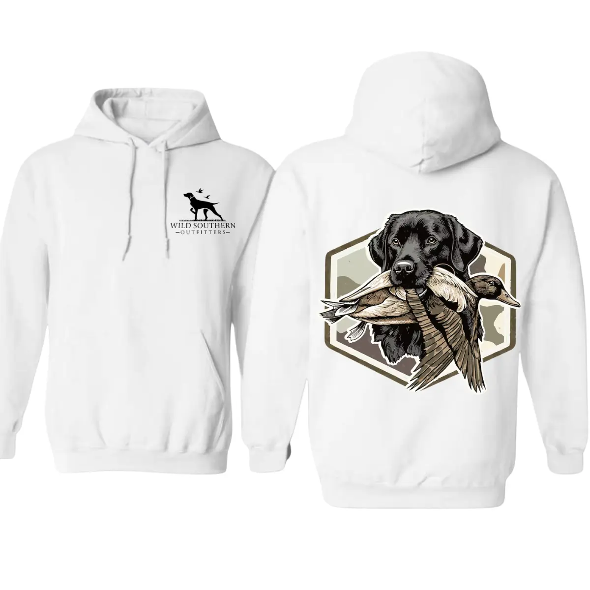 Wild Southern Outfitters Hoodie Hunting Dog with Duck Graphic Sweatshirt Outdoor Country Style Apparel for Hunters Waterfowl Lifestyle Unisex Outfit Gift for Duck Hunters