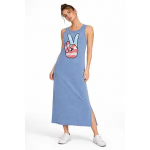 Peace Tank Dress- Acid Wash