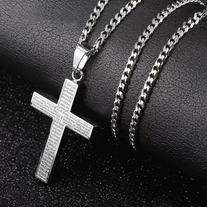 Father's Day Gifts Bible Verse Cross Necklace for Men, Stainless Steel Mens Necklace, Cross Pendant for Men Chain Jewelry