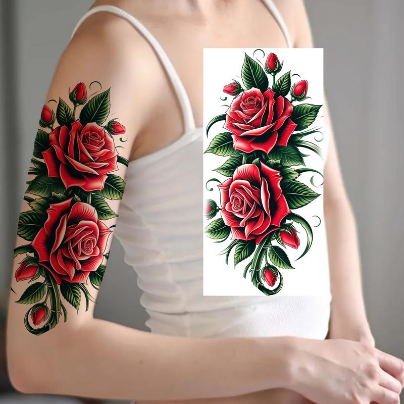 Nontoxic Pre-Packaged Temporary Tattoos Bundle - 6 Stickers (3 Fixed, 3 Random Designs), PVC Glitter, Unscented, Waterproof, Long-Lasting, Realistic Fake Tattoos with Rose, Butterfly, Casual Fashion Multi-Body Designs for Women - Party, Festival Use