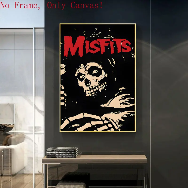 Misfits Band Unframed Punk Rock Poster - Artistic, Woody, Waterproof Wall Decor, Gothic Fiend Skull Print for Military Swag Fans, Horror Punk Music Gift for Wardrobe & Man Cave Home Decoration