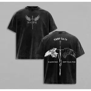 valentine shirts Isaiah 54:17 Bible Verse T-Shirt Washed , No Weapon Formed Christian Shirt, Sword and Angel Wings Faith Streetwear Graphic Tee, HOPE Jesus Apparel Church Outfit Gym Pump Cover Retro Double-Sided Water Wash