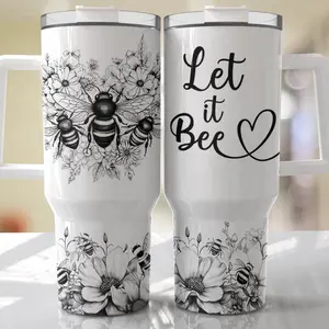 40oz Homemade Sublimation Business Let it Bee Design with Floral and Bee Patterns on Tumbler