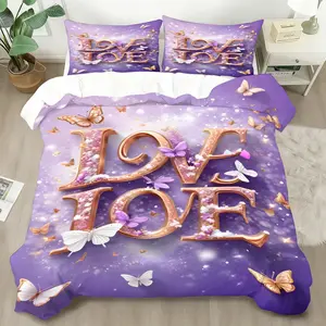 2/3 Pcs Purple Dream Butterfly Love Bedding Comforter Set, Comforter & 1/2 Pillowcases (no filler), All-Season, Dreamy Purple Butterfly Love Print, Fits Bedroom/Dorm/Rental, Ideal for Romantic Fairy Style Fans/Roommates/Gifting, Duvet Cover Sets