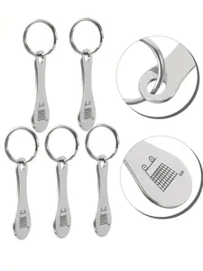 5pcs Stainless Steel Shopping Cart Token Keychain, Minimalist Pattern Pendant, Practical Key Ring for Shopping Cart Use, Convenient Gift for Family, Lightweight Keychain