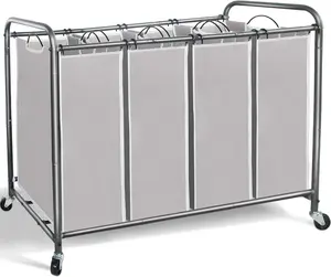 4-Section Laundry Sorter - Laundry Hamper on Wheels - Laundry Basket Divider with Removable Bags - Gray Laundry Separator Hamper with 4 Bags.