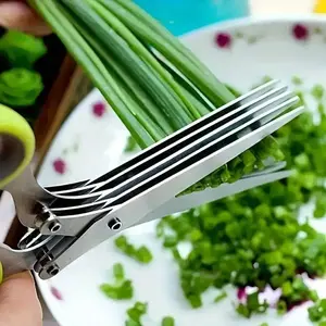 5-Layer Stainless Steel Kitchen Scissors - Multifunctional Onion And Vanilla Shredder, Suitable For Barbecue And Indoor Use - Durable, Safe, With Protective Cover And Built-In Cleaner