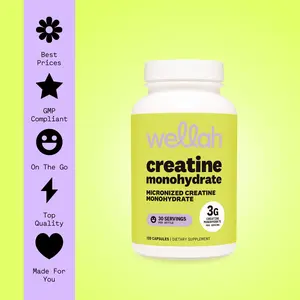 Wellah Creatine Monohydrate Capsules 3000mg | 30 Servings | Pre Workout & Fitness Endurance Supplement | Micronized Formula | 120 Edible Capsules