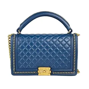 Pre-owned CHANEL Leather Crossbody Bags Blue Chain Handle Boy Flap Crossbody Bag